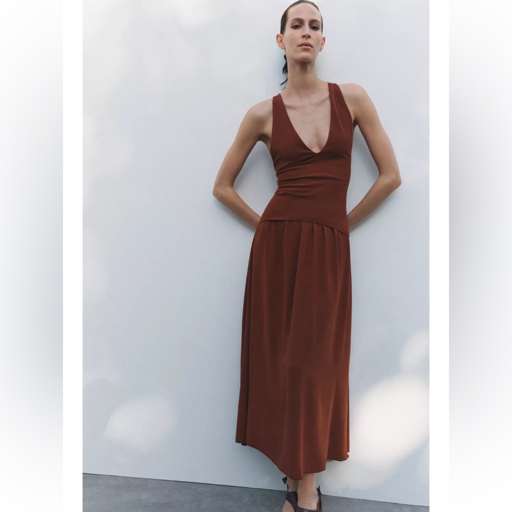NWT Zara Burnt Orange Sleeveless Drop-Waist Dress
